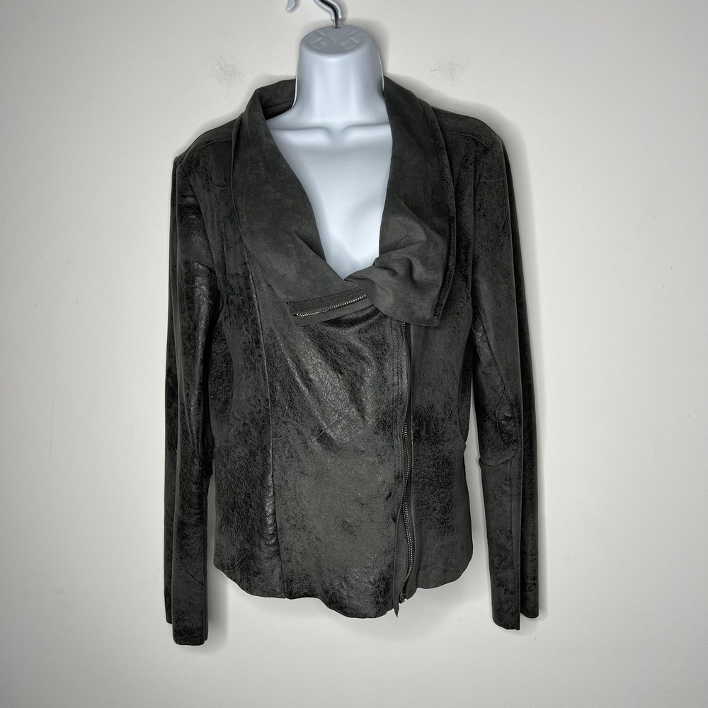 Calvin Klein Jacket Womens Medium Gray Faux Suede Asymmetrical Zip Waterfall